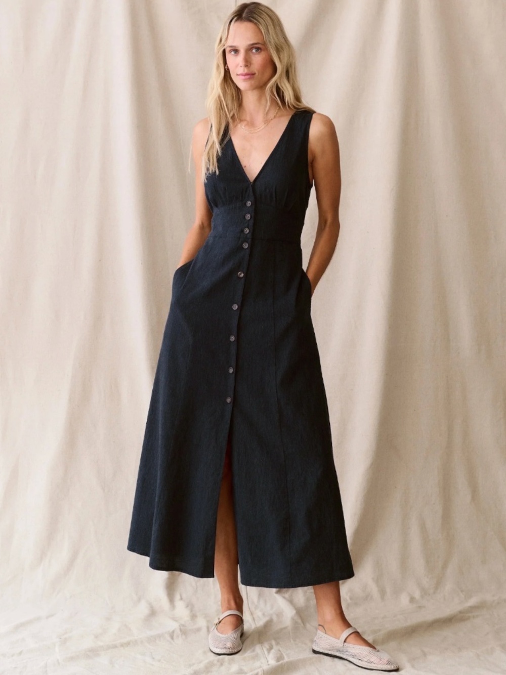Marine Layer Camila Sleeveless Casual Lightweight Hemp Blend Maxi Dress Size XS